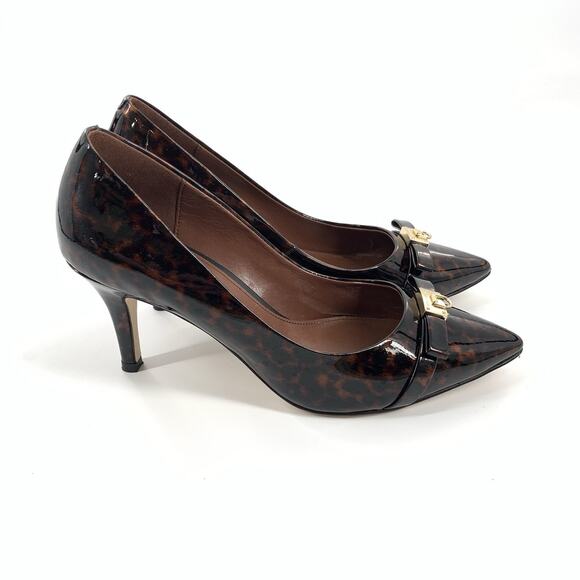 $150 Cole Haan Grand OS Juliana Detailed Pointed Toe Pump 7.5 B Leather Cheetah - Picture 1 of 10